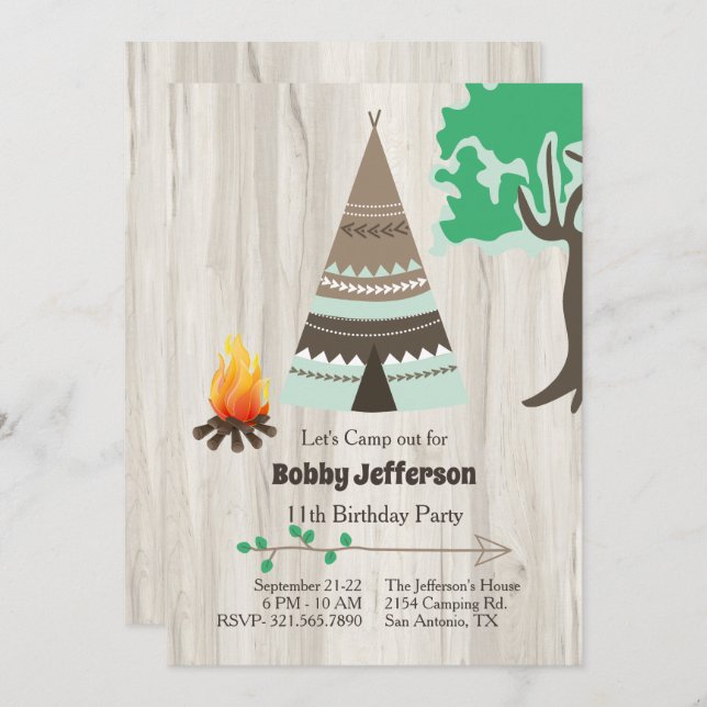 Tipi Camp Out Birthday Party Invitation (Front/Back)