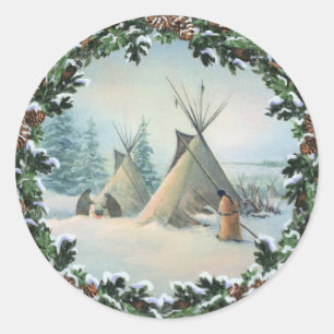 TIPI CAMP SQUAW & BOUGHS by SHARON SHARPE Classic Round Sticker