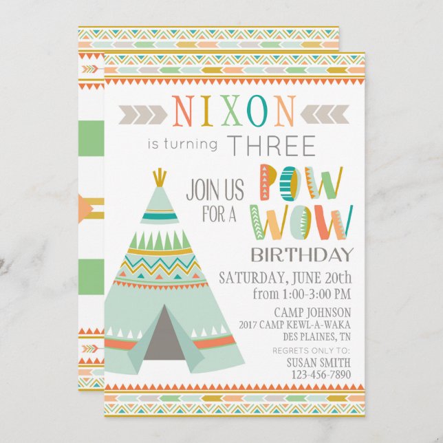 Tipi Native American Indian Pow Wow Birthday Invitation (Front/Back)