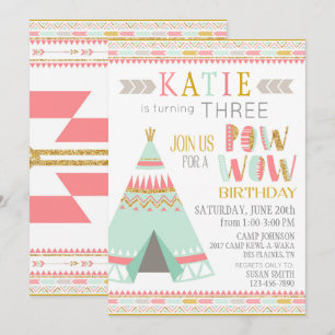 Tipi Native American Indian Pow Wow Birthday Invitation