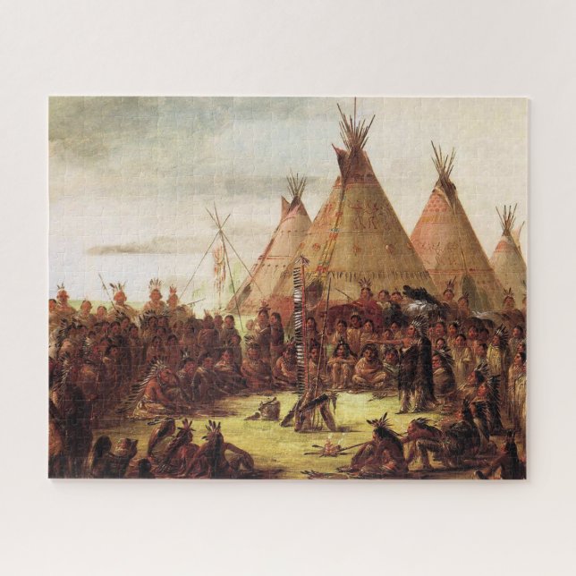Tipis Sioux War Council George Catlin Circa 1850  Jigsaw Puzzle (Horizontal)