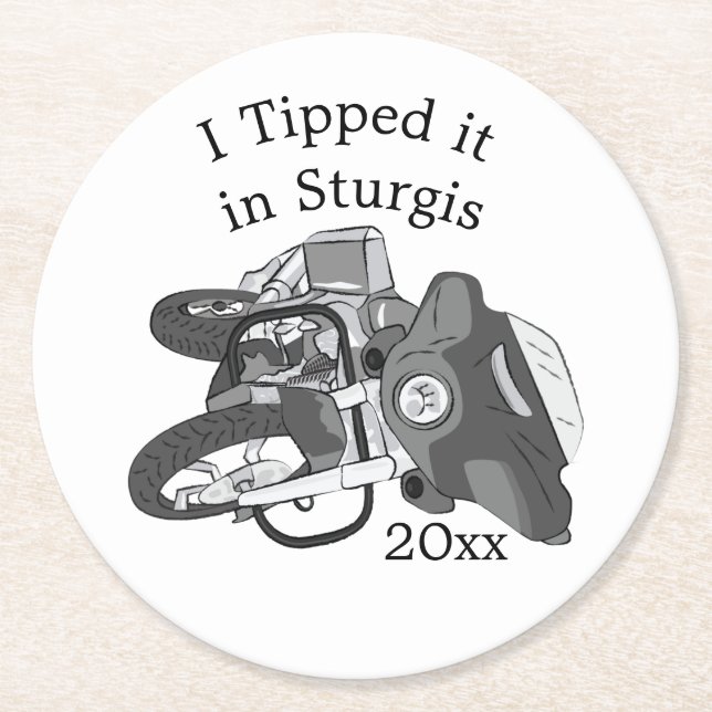 Tipped it Motorcycle Bike Round Paper Coaster (Front)