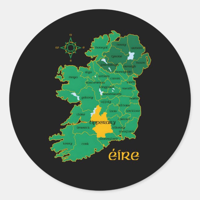 Tipperary Ireland County Map Eire Irish Travel Classic Round Sticker (Front)