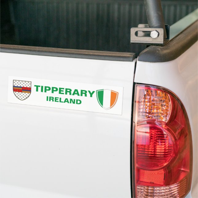 Tipperary Ireland Crest and Irish Flag Bumper Sticker (On Truck)
