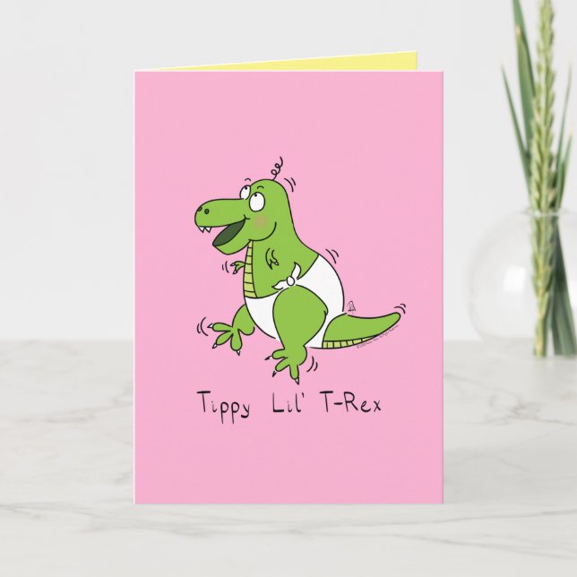 Tippy Lil T-Rex Baby Dinosaur Cute Greeting Card (Front)