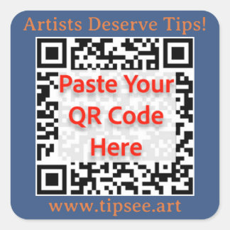 TipSee Member Custom QR sticker, blue background, Square Sticker