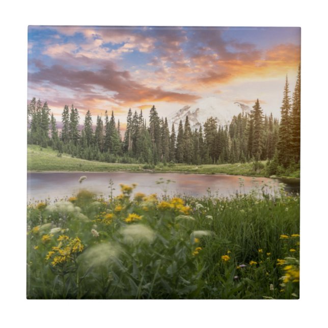 Tipsoo Lake of Mt.Rainier Ceramic Tile (Front)