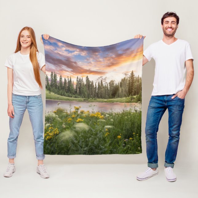 Tipsoo Lake of Mt.Rainier Fleece Blanket (In Situ)