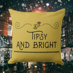 Tipsy and Bright Festive Holiday Throw Pillow