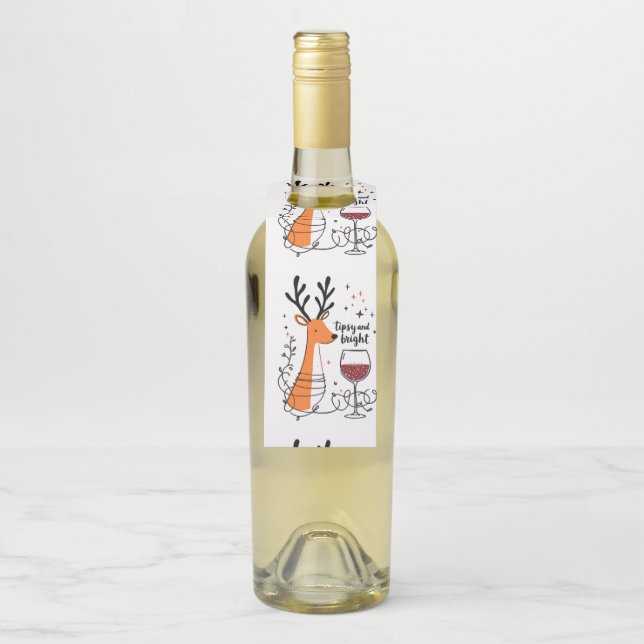 Tipsy and Bright Reindeer  Bottle Tag (On Bottle)