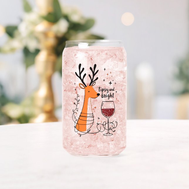 Tipsy and Bright Reindeer  Can Glass (Insitu (Wedding))