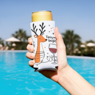 Tipsy and Bright Reindeer  Seltzer Can Cooler