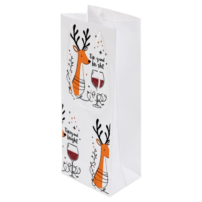 Tipsy and Bright Reindeer  Wine Gift Bag (Back Angled)