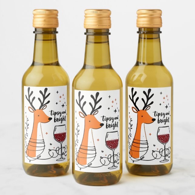 Tipsy and Bright Reindeer  Wine Label (Bottles)