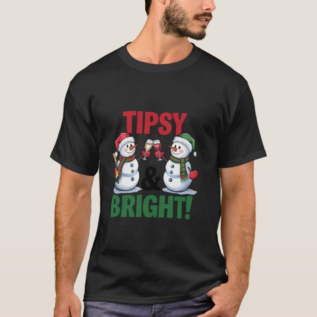 Tipsy Bright Wine Christmas Matching Family Christ T-Shirt (Front)