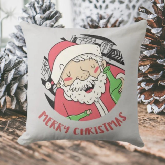 Tipsy Santa | Funny Holiday Throw Pillow (Creator Uploaded)