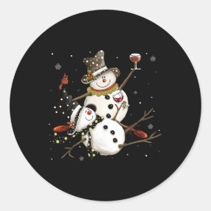 Tipsy Snowman Holiday Season Drinking Wine Snowmen Classic Round Sticker