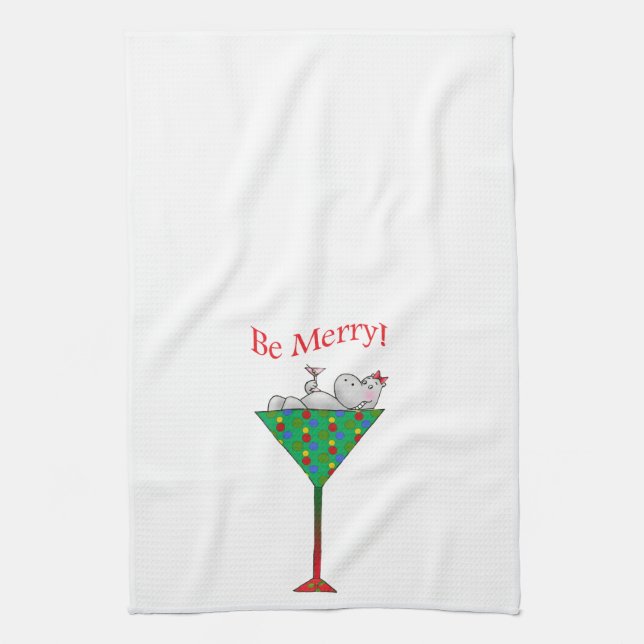 Tipsy-tini's Hippo Tea Towel (Vertical)