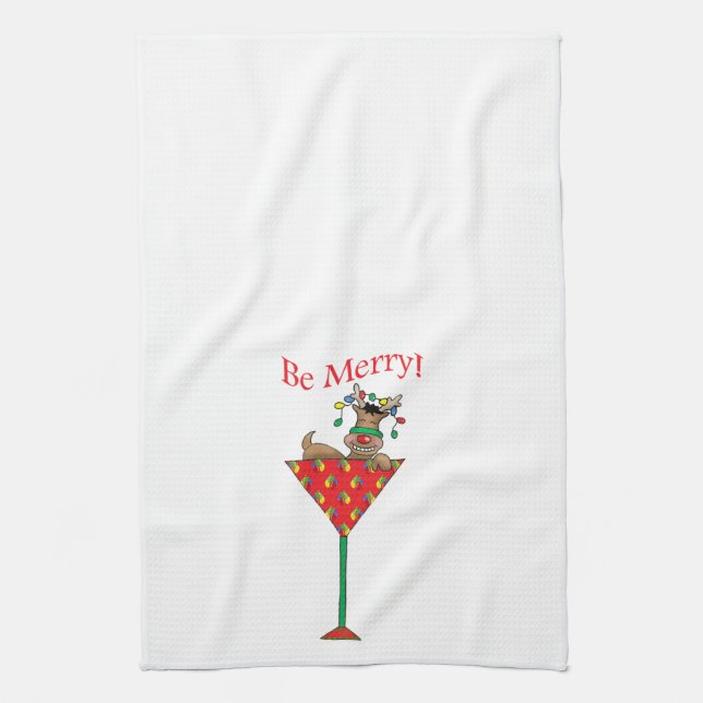 Tipsy-tini's Reindeer Tea Towel (Vertical)