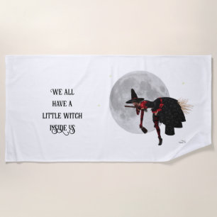 Tipsy Witch On Flying Broom Beach Towel