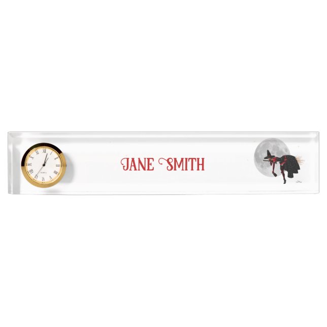Tipsy Witch On Flying Broom Desk Name Plate (Front)