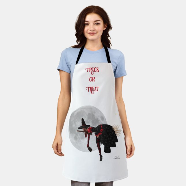 Tipsy Witch On Flying Broom Halloween Apron (Worn)