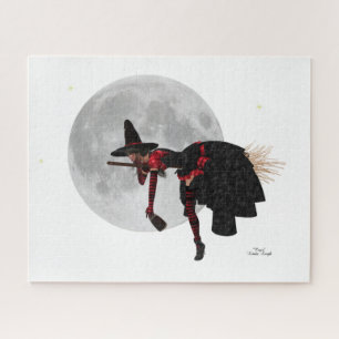 Tipsy Witch On Flying Broom Jigsaw Puzzle