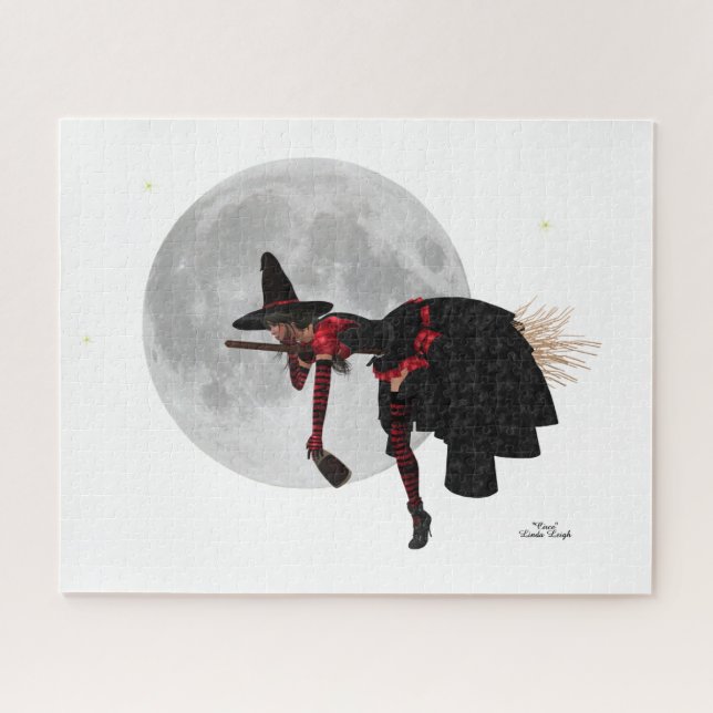 Tipsy Witch On Flying Broom Jigsaw Puzzle (Horizontal)