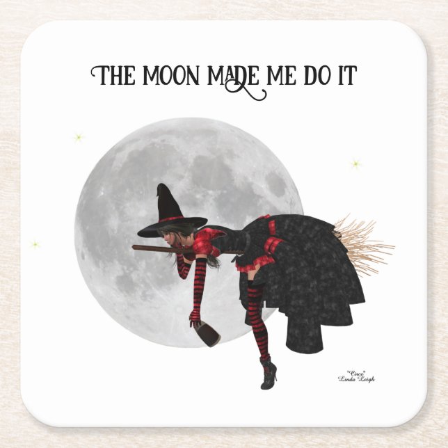 Tipsy Witch On Flying Broom Paper Coaster (Front)