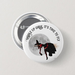 Tipsy Witch On Flying Broom Pin Button