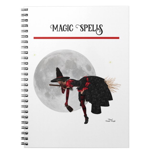 Tipsy Witch On Flying Broom Spiral Notebook (Front)