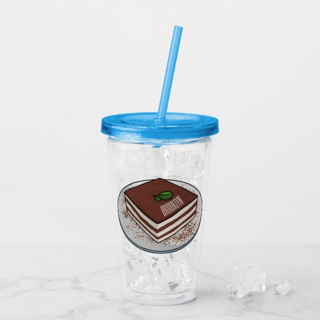 Tiramisu cake cartoon illustration  acrylic tumbler (Back Ice)