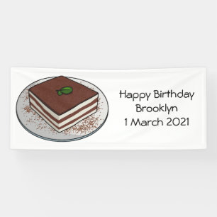 Tiramisu cake cartoon illustration banner