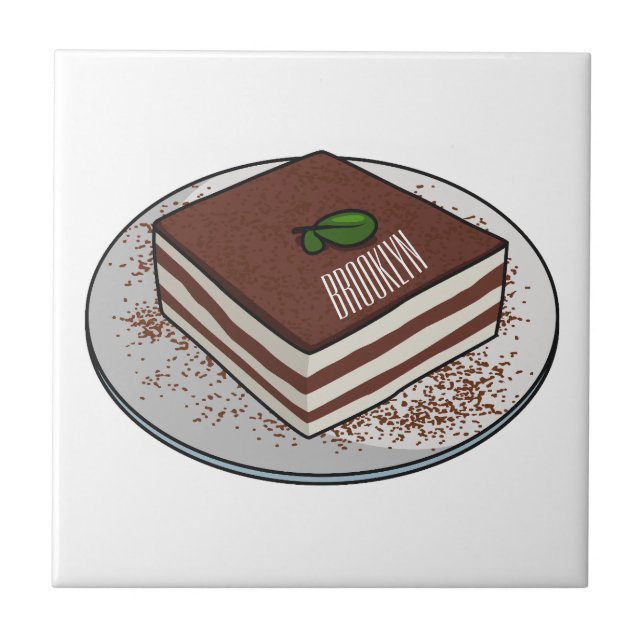 Tiramisu cake cartoon illustration  ceramic tile (Front)