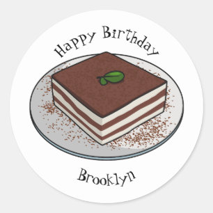 Tiramisu cake cartoon illustration  classic round sticker