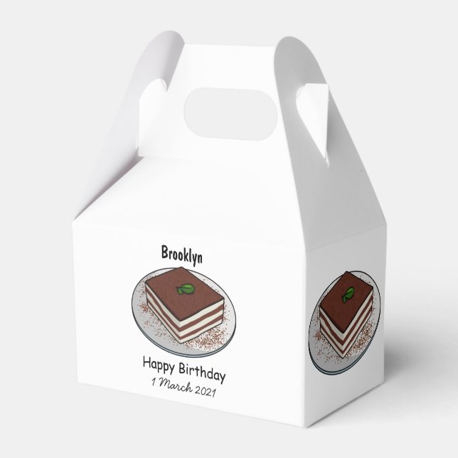 Tiramisu cake cartoon illustration favour box (Front Side)