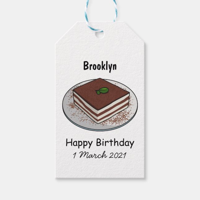 Tiramisu cake cartoon illustration gift tags (Front)