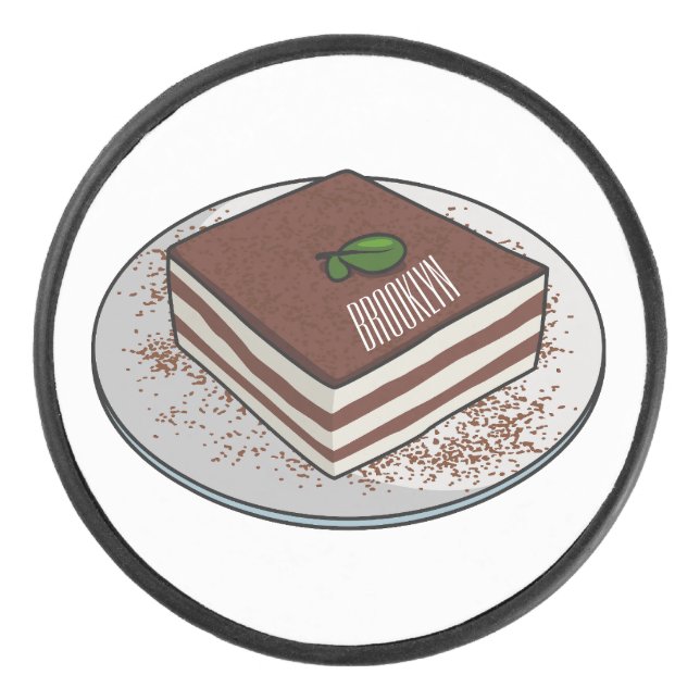Tiramisu cake cartoon illustration  hockey puck (Front)