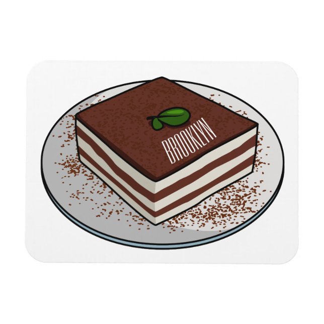 Tiramisu cake cartoon illustration magnet (Horizontal)