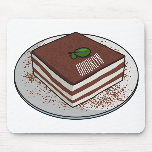 Tiramisu cake cartoon illustration mouse pad (Front)