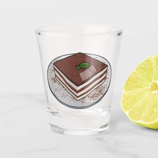 Tiramisu cake cartoon illustration  shot glass (Front)