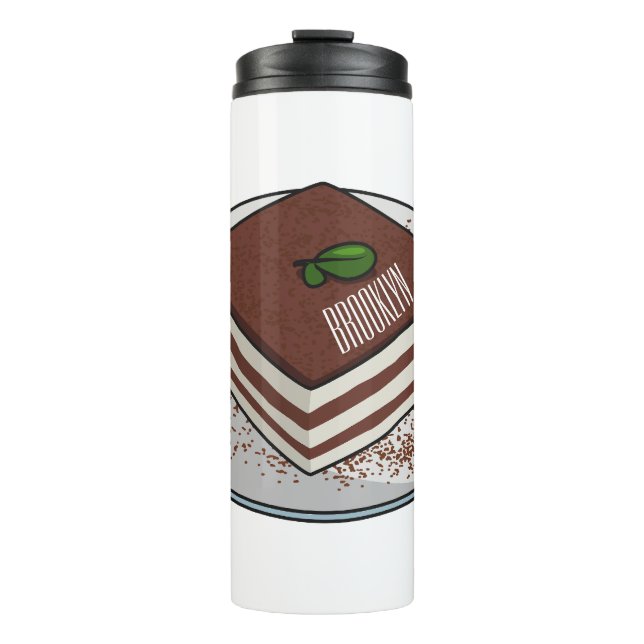 Tiramisu cake cartoon illustration thermal tumbler (Front)