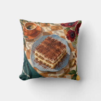 Tiramisu Espresso Red Flowers Gingham Tea Table Cushion