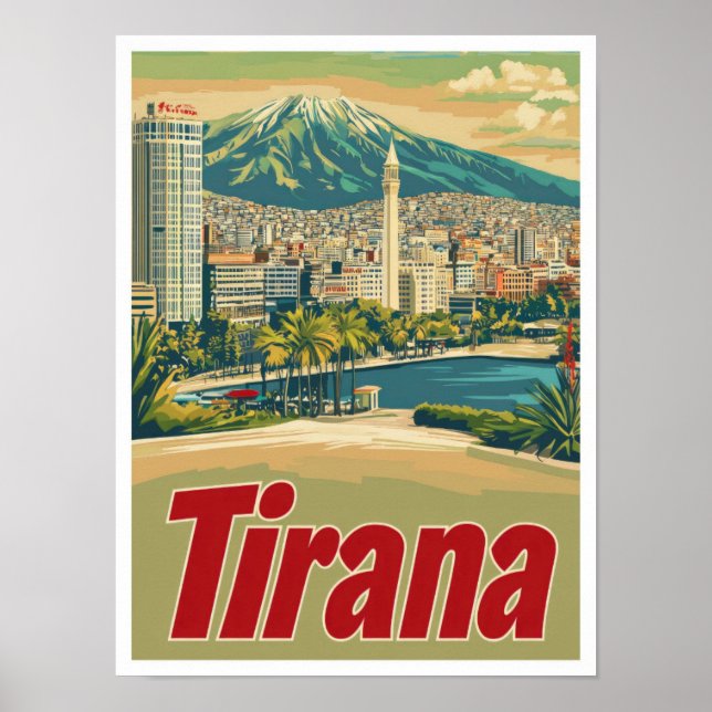 Tirana Albania Art Vintage Travel Illustration Poster (Front)