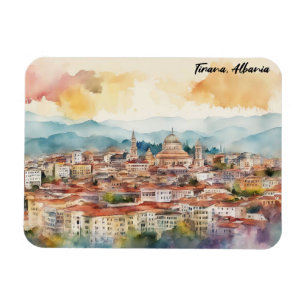 Tirana Albania Watercolor Painting Panorama View Magnet