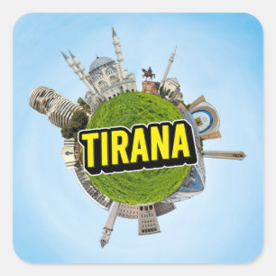 Tirana tiny little planet landmark architecture mo square sticker
