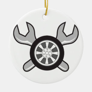 Tire and Wrenches Ceramic Ornament