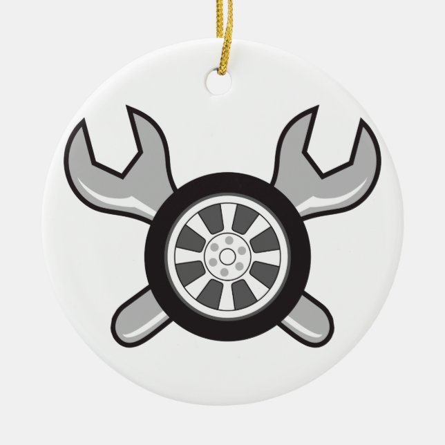 Tire and Wrenches Ceramic Ornament (Front)