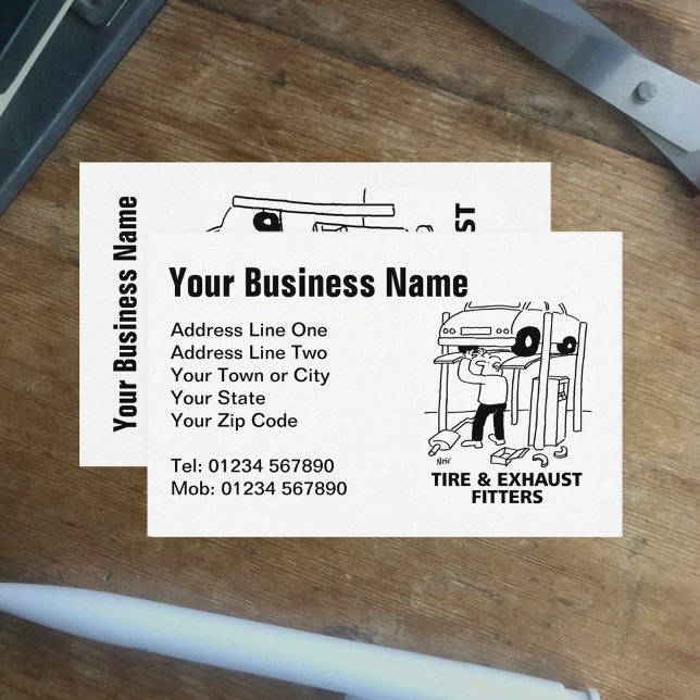 Tire & Exhaust Fitters Cartoon Business Card (Creator Uploaded)