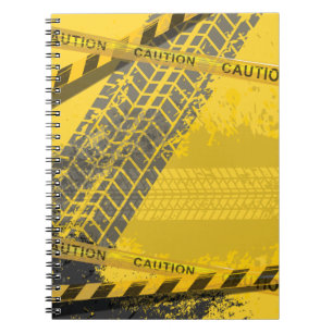 Tire track trace caution yellow black notebook